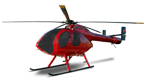 MN520N helicopter in red and black livery with shadow on white backgournd.