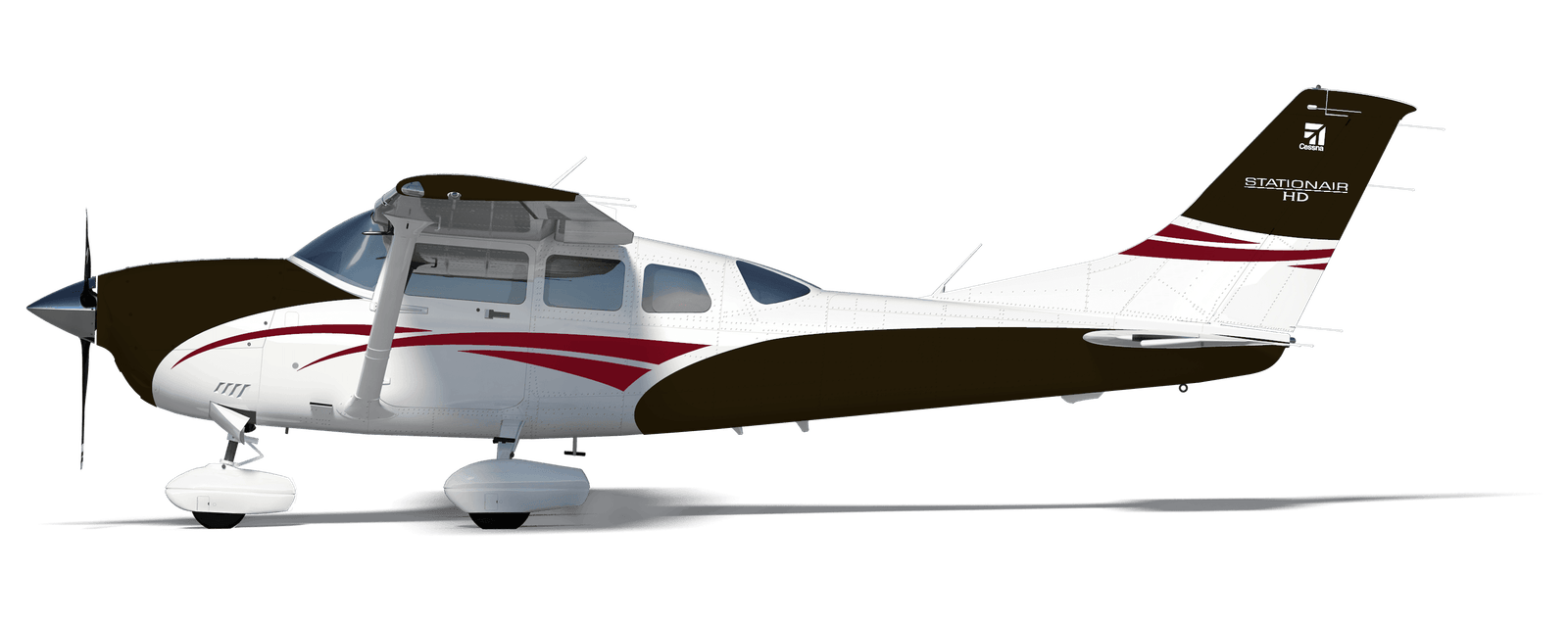 Cessn singl-engine airlane in red, white, and black paint scheme.
