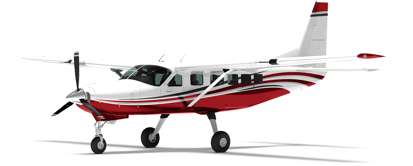 Cessna Caravan single engine turboprop in red and white livery.